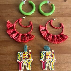 BOGO Three Pairs of Funky Fun Earrings Hoops Dangle